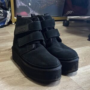 UGG Black Suede Platform Velcro Ankle Boots 9